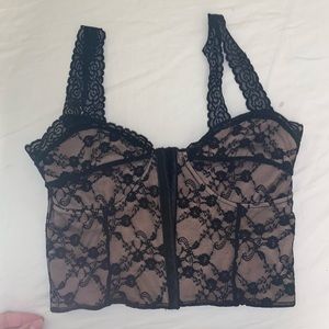Black Sexy Lace Corset Bustier Snap Front Crop Going Out Top